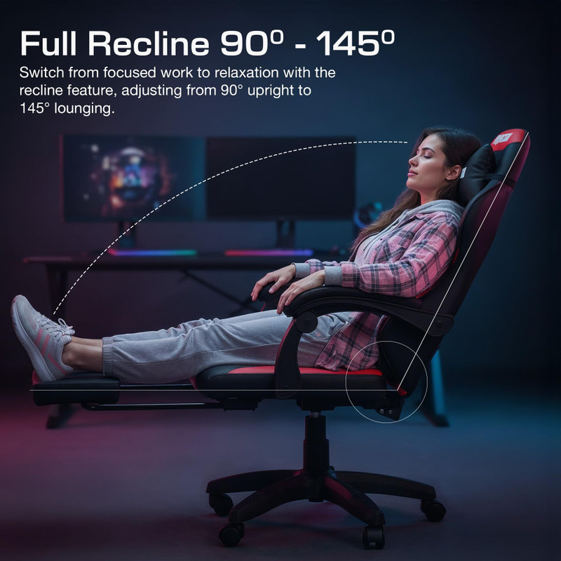 Drogo Aura Ergonomic Gaming Chair Multi-Functional Computer Chair Footrest Recline Gaming Chair(Red, Black)