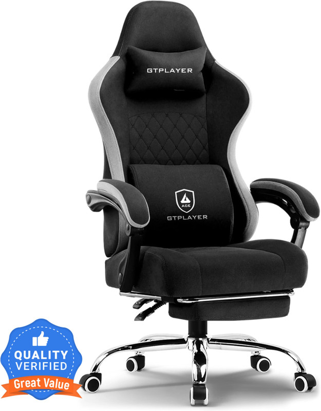GTPLAYER "Cloud Gaming Chair with Footrest Spring Cushion & Breathable Fabric, Ergonomic Chair, Tailored Back Support Gaming Chair(Black)