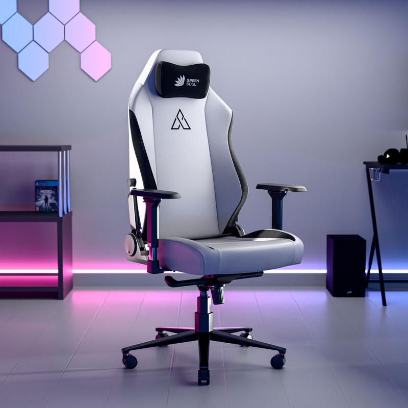 GREEN SOUL Assassin Ergonomic | Luxe Hybrid Leatherette, 4D Armrest, 2D Lumbar Support Gaming Chair(White)