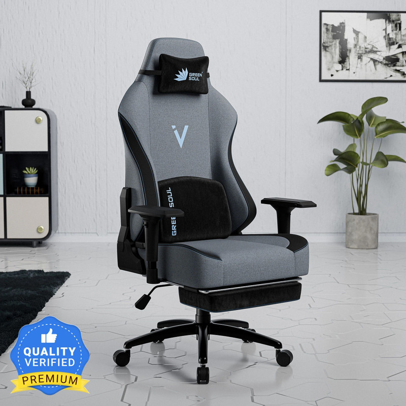 GREEN SOUL Vision Pro Gaming Chair|Gaming & WFH|Memory Foam|4D Armrest Gaming Chair(Silver)