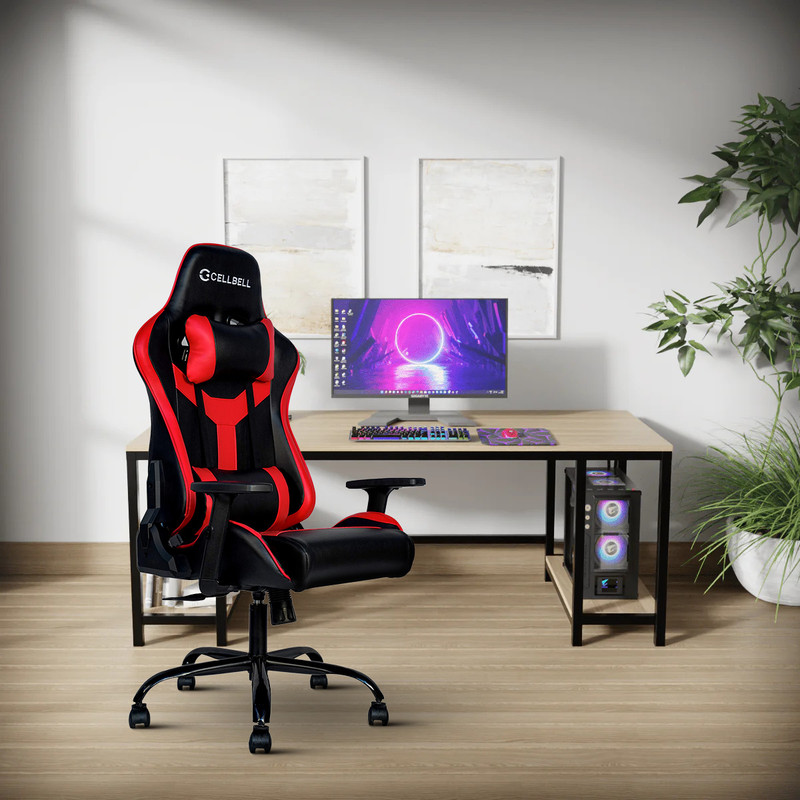 CELLBELL Transformer Lite Ergonomic High Back Racing, 1D Armrest Tilt Mechanism, Leather Reclining Office. Gaming Chair(Red)