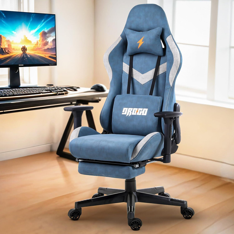 Drogo Multi-Purpose Ergonomic Gaming Chair 3D Armrest Adjustable,PU Fabric, Lumbar Gaming Chair(Blue)