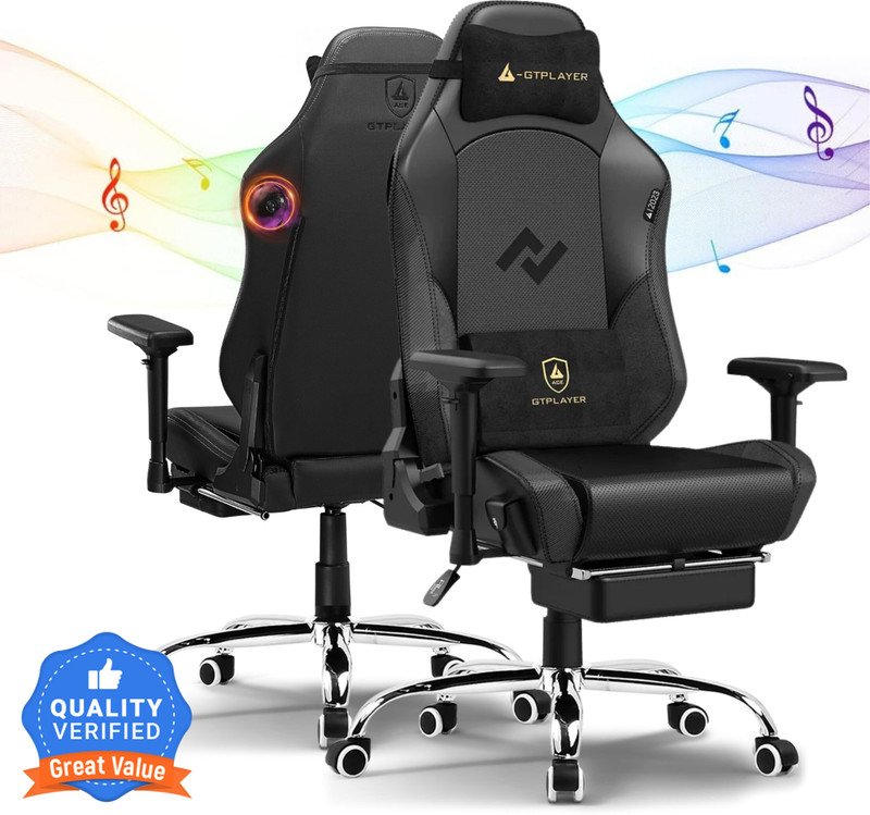 GTPLAYER "Titan Pro Inbuilt Bluetooth Speakers' Gaming Chair Immersive Audio Experience for Streaming & Gaming, Lumbar Pillow & Footrest Gaming Chair(Black)