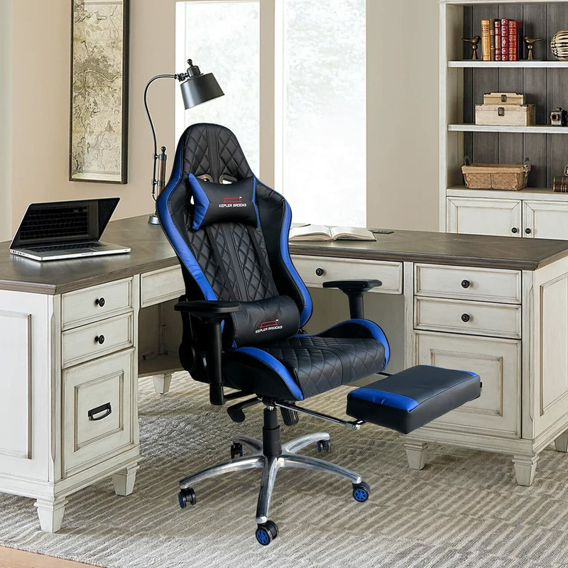 Kepler Brooks Gaming Chair | Ergonomic High Back Chair with Lumbar Support Pillow-Rambo Gaming Chair(Blue)