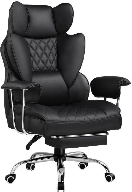 GTPLAYER High Back Ergonomic Leather Chair with Footrest and Lumbar Executive Office and Gaming Chair(Black)