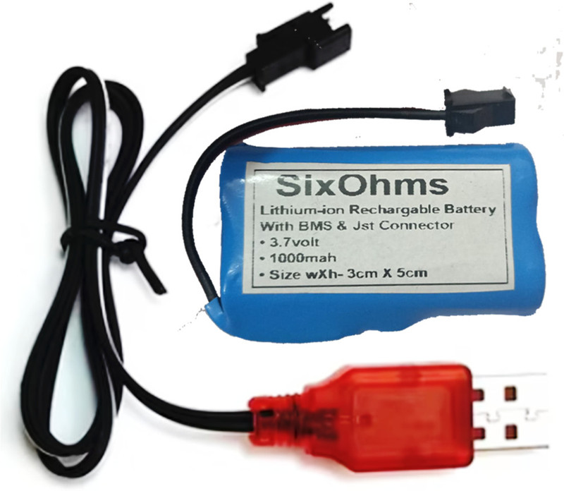 SixOhms 3.7V 1000mAh Battery Pack with SM-2P USB Charger, BMS for RC Toys Game Battery(Yes)