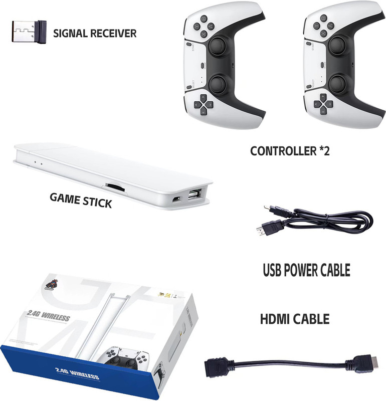 PTCMart M15 HD Tv Game Stick 64G 4k Hdmi With 2.4g Dual Wireless Controllers 64 GB with 15 Emulators, Mario, Crash, GTA, Zelda, Sonic, Tekken3, Street Fighter, 20000+ Games(White)