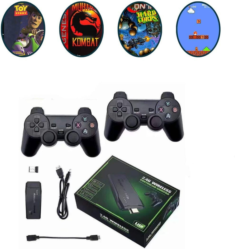 Playtastic M8 Retro Game Stick Console 4k 2.4G Dual Wireless game box 64 GB with 15000+Preinstall video game Mario ,Tekken , Smack Down(Black)