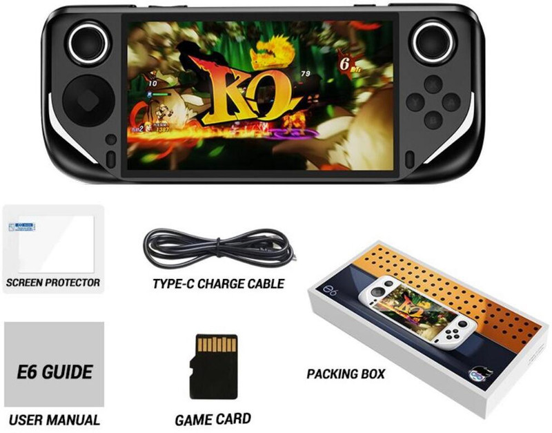 Playtastic E6 Handheld Game Console Portable Video Game 64 GB with 5-inch IPS Screen, 10+ Emulators and 10000+Retro Games(White)