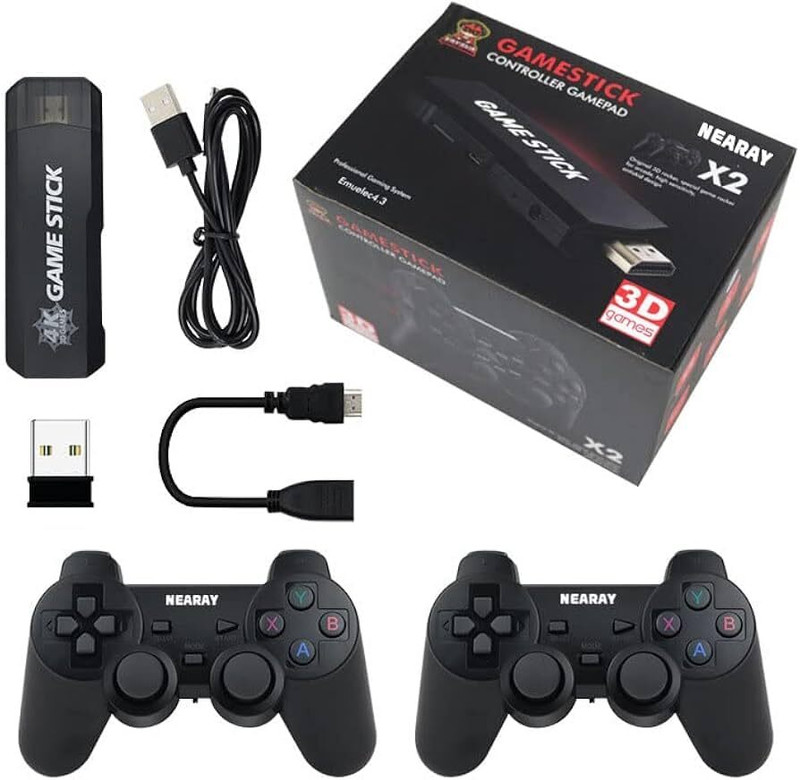 Playtastic K8 Game Stick Retro Game Console 4K HD 2.4G Wireless Controller 128 GB with Plug & Play TV Gaming Box, 2 Wireless Controllers(Black)
