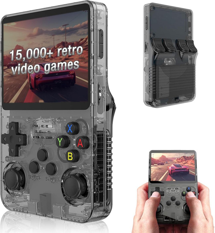 Timkolas R36S handheld retro console,3.5-inch IPS display, RK3326 CPU,1GB RAM,1+micrSD_2 64 GB with 1-: Classic platformers. 2 -: Fighting games 4 :- Racing and shooting games.(Multicolor, It's supports external controllers through the USB-C OTG port.)