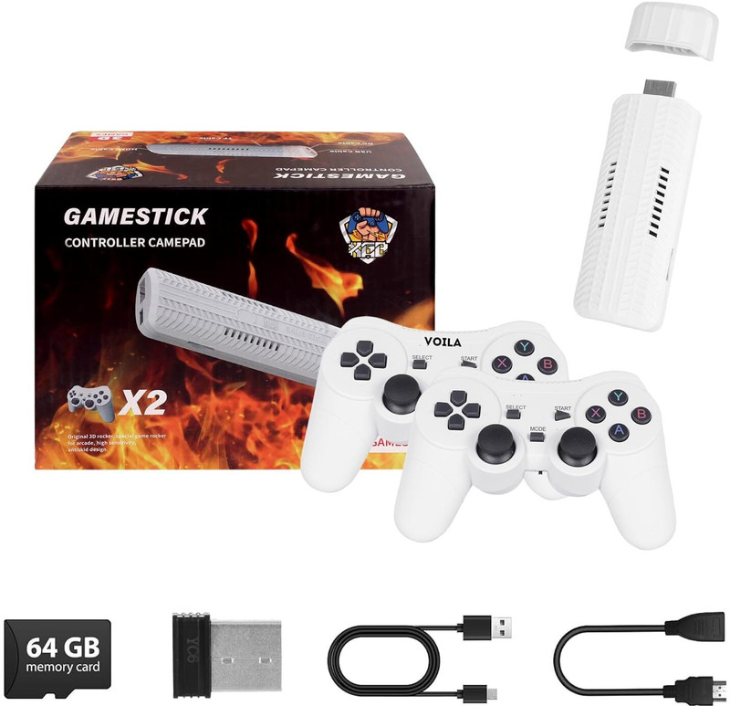 Confiavel M66 Retro Game Stick - 52 Emulators, 30,000+ Games 64 GB with GTA Vice City, 52 Emulators, 30,000+ Games Like God Of War ,Tekken, SmackDown(White, No)