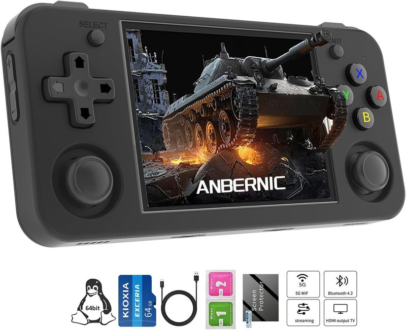 Playtastic RG35XX H Retro Handheld Game Console 64 GB with Linux System 3.5 Inch IPS Screen, Built-in 64G TF Card, 3300 MAH Battery(Black)
