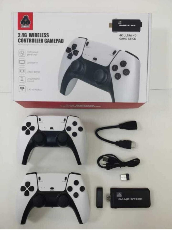 Confiavel U9 4K Ultra HD Gamestick with 2 Wireless Controller 64 GB with Tekken 3, Cadillacs and Dinosaurs, Mario, Road Fighter, Other Retro Games(Black)
