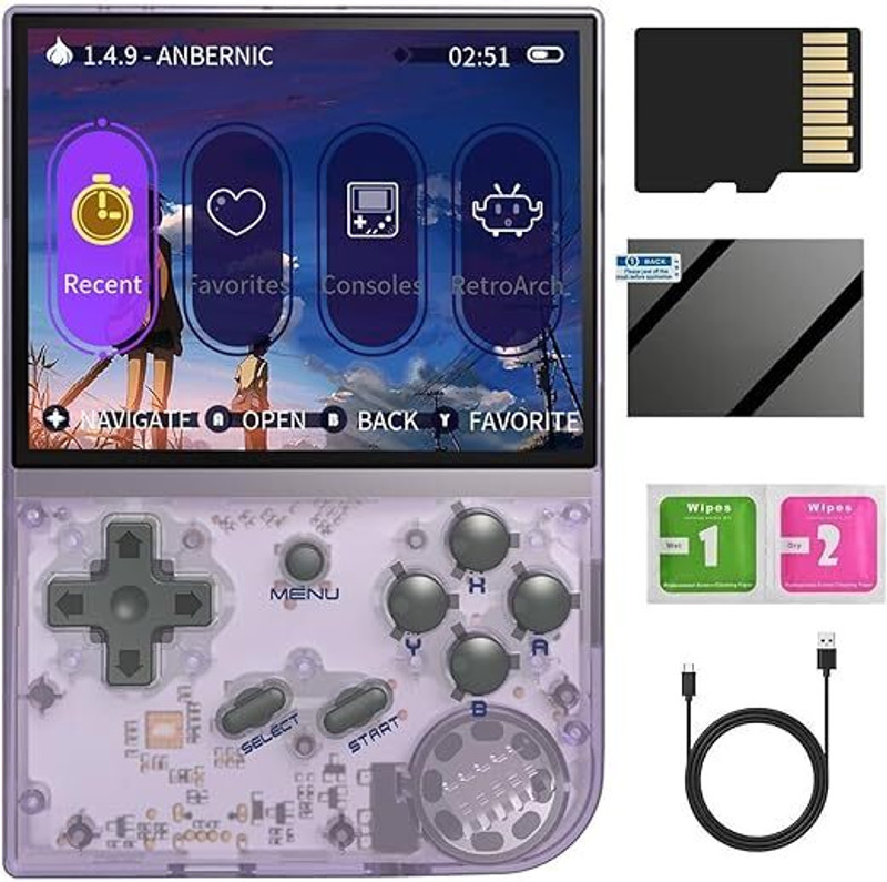 EXtreme RG35XX Retro Handheld Game Console 64 GB with 30000+ Game, with Linux System 3.5 Inch IPS Screen, Built-in 64G TF Card(TRANSPARENT PRUPLE, NO)
