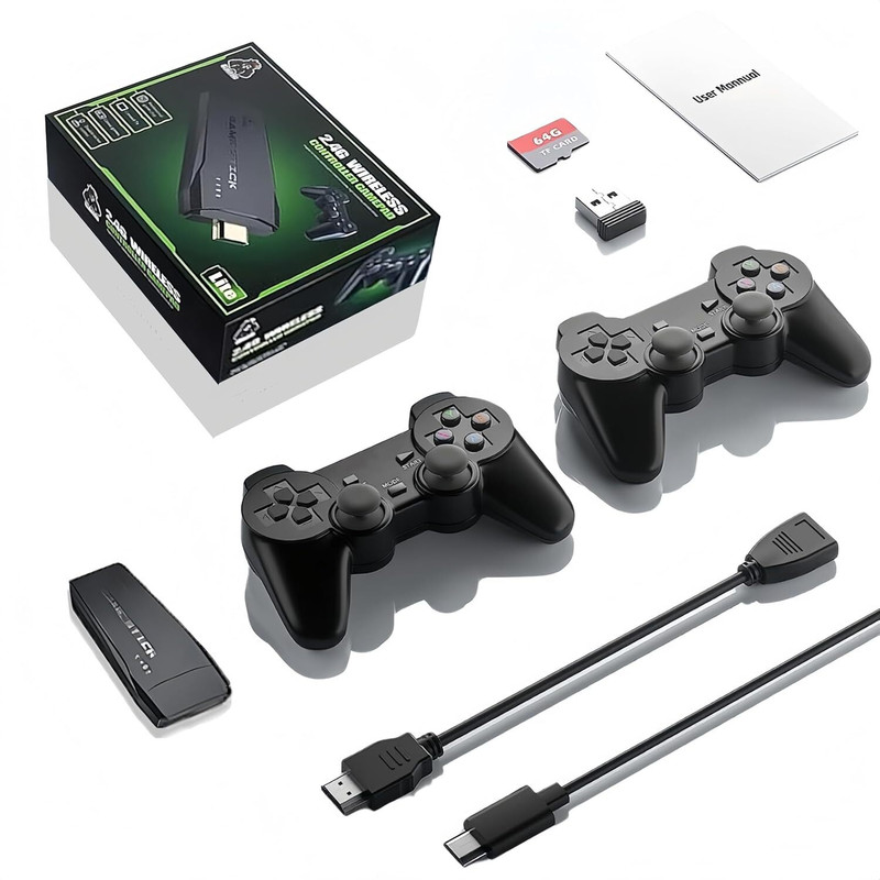 Playtastic Retro Game Stick 2.4G Wireless Classic Video Game 64 GB with 64 GB with Super Contra, with 10 Emulators 24000+ Games 2.4G Wireless(Black)