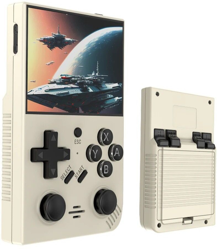 Linkify J R35 Plus Handheld Game Console, Linux, 3.5" IPS, 64GB, 1000 Games, R36S 64 GB with Yes(White)