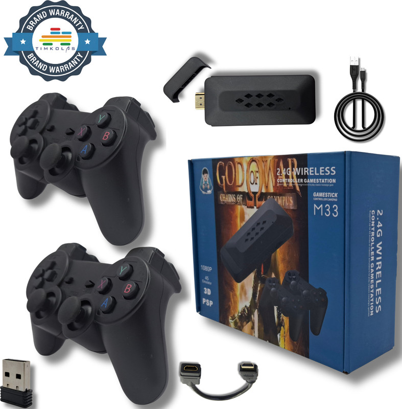 Timkolas M33 2.4G Wireless Game with 2 Controllers| 30,000+ Builtin Games|45 Emulators_06 64 GB with M33 Game Stick comes pre-loaded with 30,000+retro games & 45 built-in emulators(Black)