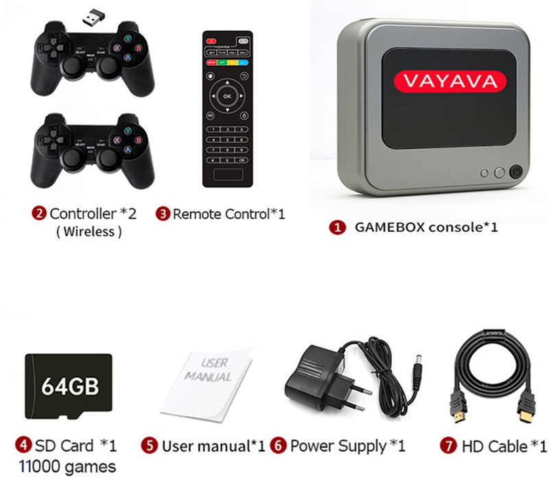 PTCMart Gamebox Android G7 TV Console Retro Video Game Player Support WiFi 4K HD 64 GB with 40+ Emulators, CPS PS1 N64 NDS DC FC GB GBA GBC MD SFC ATARI SNES NES, 30000+ Games(Multicolor)