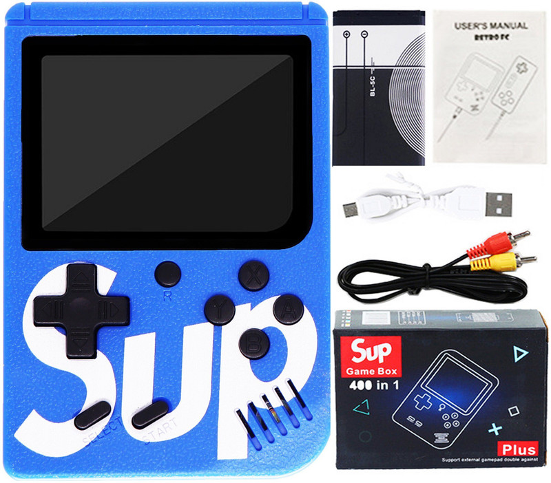 Aseenaa 400 in 1 SUP Super Game Box with Rechargable Gaming Console Toy for Kids | Battery Operated LED Screen Handheld Playing Set | Portable TV Connect Video Retro Classic Games Toys | Color : Blue 8 GB with Arcade retro games, Logic & math, Sports, Puzzle, Arcade, Shooting, Action, Racing, Fighti