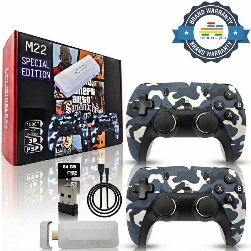 Timkolas M22 hd Retro Game Console with 30,000+ Built-in Games & Wireless Controllers_14 64 GB with M22 :-Tekken 6, Grand Theft Auto: Vice City, God of War, Street Fighter II.(Black, Timkolas M22 Retro Game Stick package includes two 2.4GHz wireless controllers.)