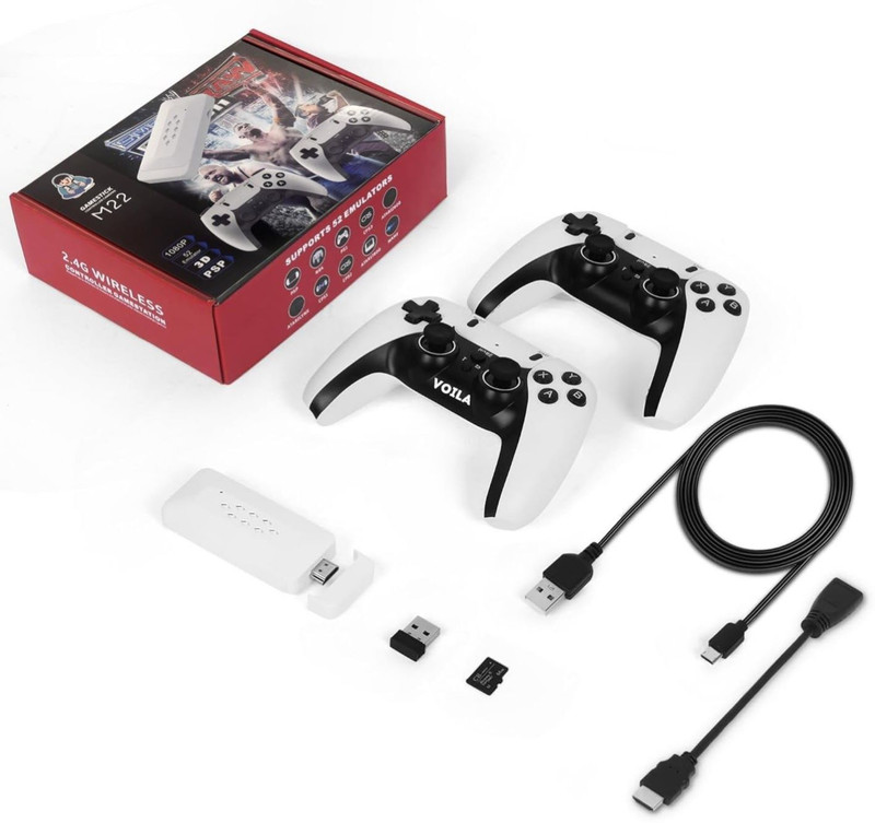 Voila M22 v2.5 Retro Gaming Console, Wireless Controller, Supports 52 Emulators 64 GB with 30,000+ Games, 1080P HD, TV Stick with WWE, Tekken 3, Mario, God of War & Others(White)