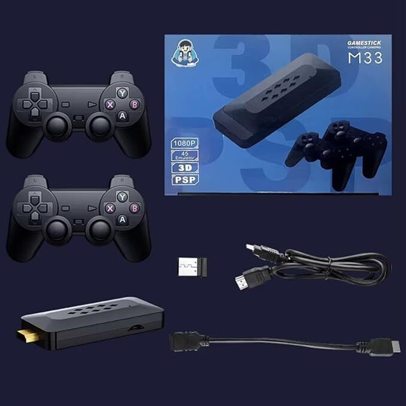 Benson M33 Game stick Classic video Game Console with 2 Wireless Controller Inbuilt 64 GB with 25000+ games(Black)
