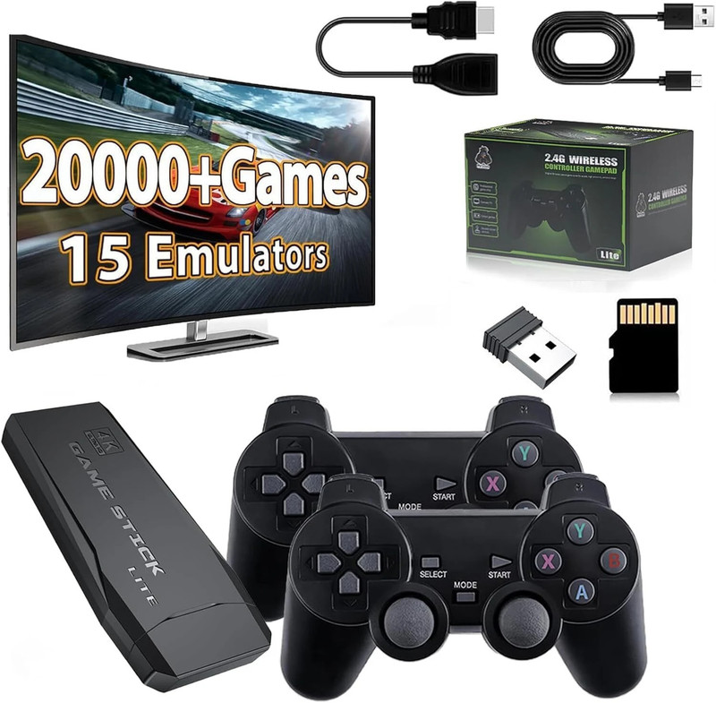 Playtastic Retro Game Stick 2.4G Wireless Classic Video Game 64 GB with 10,000+Built Games, with 10 Emulators 10000+ Games 2.4G Wireless(Black)
