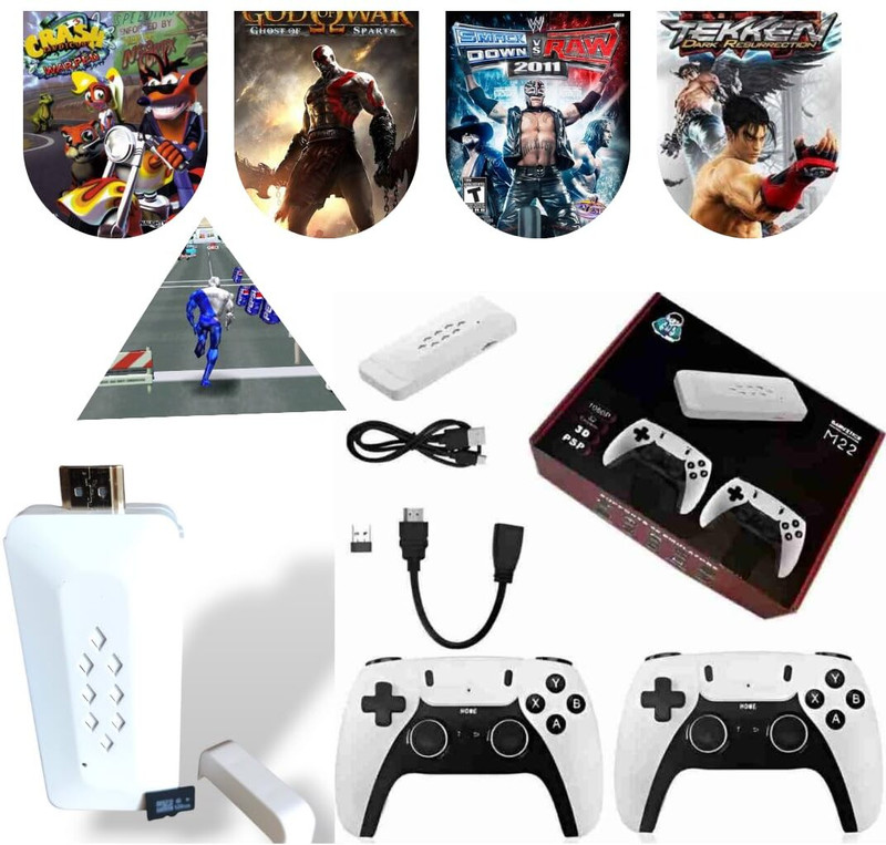 Playtastic M22 Retro Game Stick - Wireless HD Plug & Play, 52 Emulators, 30,000+ Games 128 GB with Video Games Like Mario ,GTA Vice City, Super Mario Bros ,Contra & Retro Games(White)