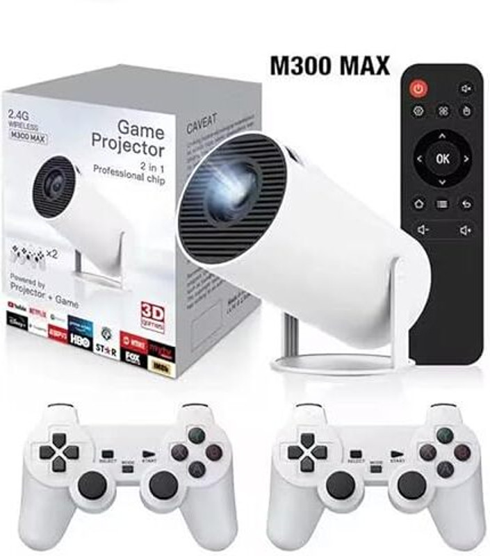 GAMESOUL M300 Max Retro Video Game Console 64 GB with Android 11 System Mini Portable Intelligent Projector GB with 30000+ Game, GTA, , Loved by Fans, God of War Game , & Remote Video Game For Kid(WHITE, 25000+ Games, Mario Game, Contra , mustafa , takken 3)