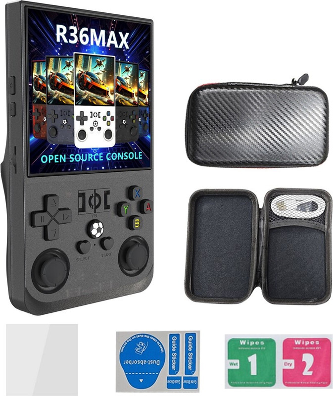 Playtastic R36S Max Retro Game Console 4 inch Retro Emulator System 64 GB with 15000+Preinstall video game Mario ,GTA Vice City(Black)