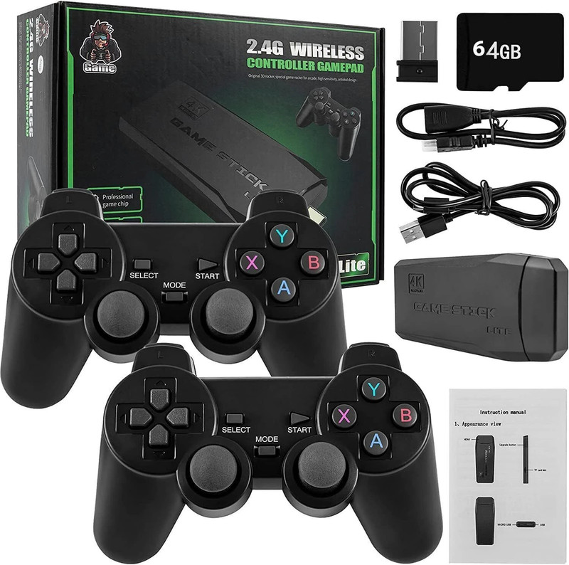 Omphalos Wireless video games for tv gaming, Retro gaming console with Game Stick 64 GB with Old School Station Video Games(Metal Black)