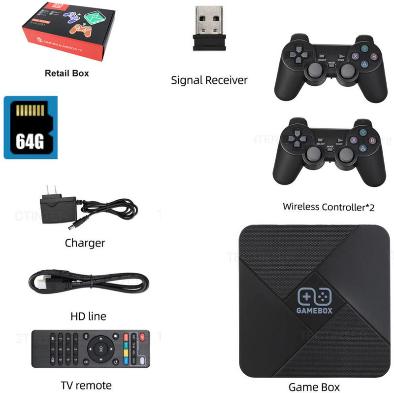 COUNTACH G5 30000+ Games Wireless Remote Controller box Android with 4K HD TV Box Wi-Fi 64 GB with Super Mario, Crash, GTA, Zelda, Sonic, Donkey Kong, Street Fighter ETC..(Black)