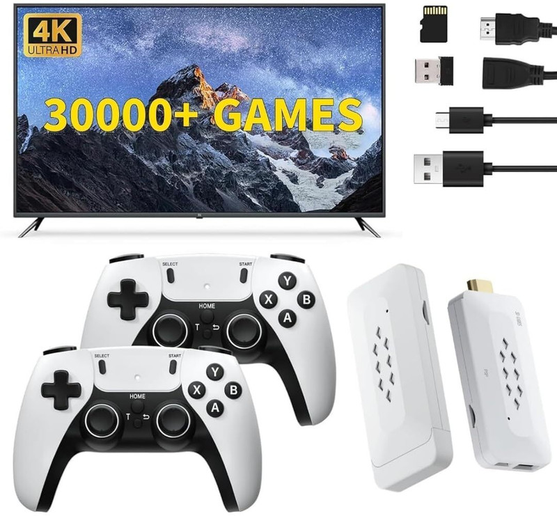 HG WORLD M22 Retro Game Stick Console with 2.4G Dual Wireless Gamepad, 52+ Emulator, 64 GB with 30000+ Remote Video Games for Kids, God of War, GTA, Mario and More Games For TV(White, Loved by Fans of PlayStation Mini PS5,PS4,PS3,PS2,PS1,PSP,Xbox,Nintendo Switch)