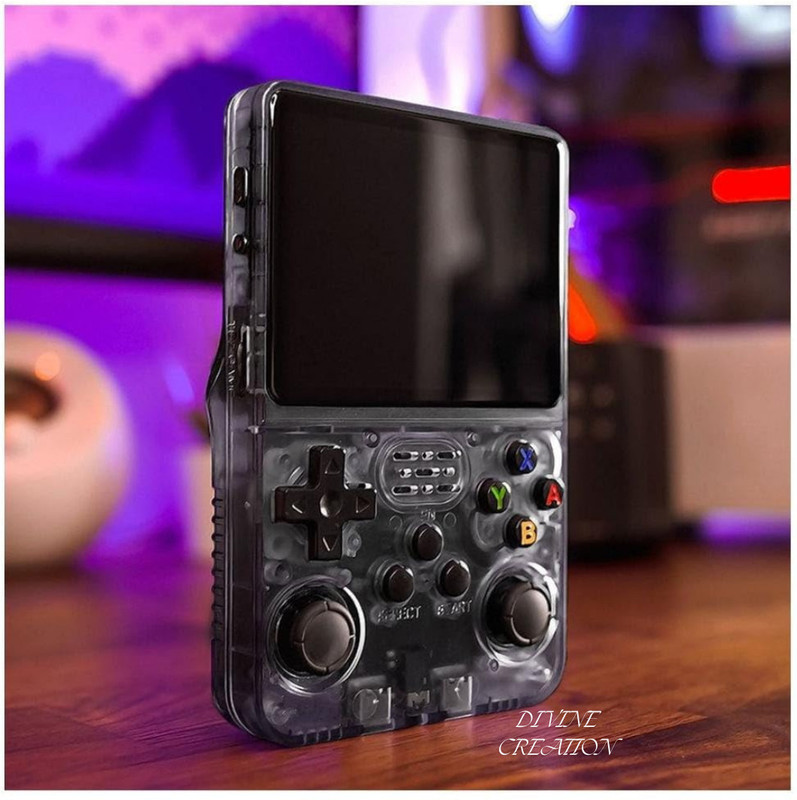 Divine creation R36S Max Classic Handheld Console Built-In Old-School Games, Emulator D233 64 GB with 15000+Preinstall Video Game Mario ,GTA Vice City(Black)