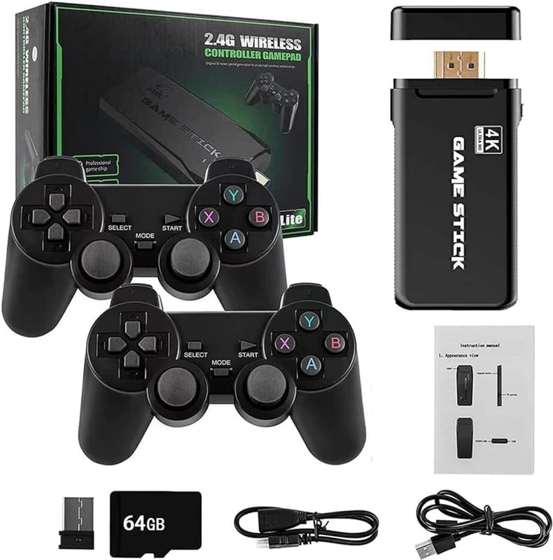 Omphalos Wireless video games for tv gaming, Retro gaming console with Game Stick 64 GB with Old School Station Video Games(Charcoal Black)