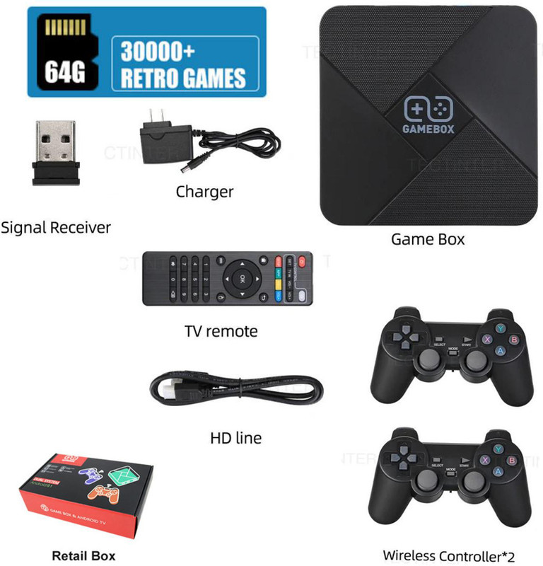 NOWAIT Video Game Box G5 WiFi 4K Emulator 5600+ Games Retro TV Box Console 64 GB with CONTRA,MARIO BROS,SNOW,gt,BROS,MUSTAFA,DUCK HUNT ,CONTRA 1, 30000+ Games(Multicolor)