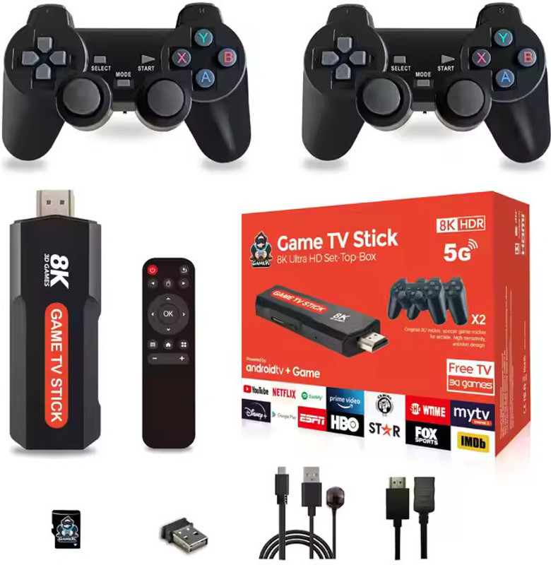 Playtastic Q9 USB 2.0 Dual System Game Stick 8K Retro Video Games Console 64 GB with Wireless Controller 64G TV Stick, 20000+ Games For PSP(Black)