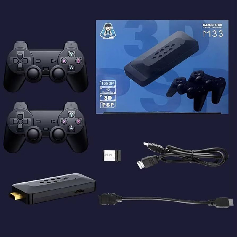 HG WORLD M8 Retro Game Stick Console with 2.4G Dual Video Games For TV Wireless Gamepad Gaming Console for TV Video Game for Kids (Best Gift & Fun) All Ages 64 GB with 9+ Emulator, Full HDMI Output, TV Game Set, Mini Video Game Hand TV(Black, 20000+ Contra Force, Battle City, Mario Game Box, Remote