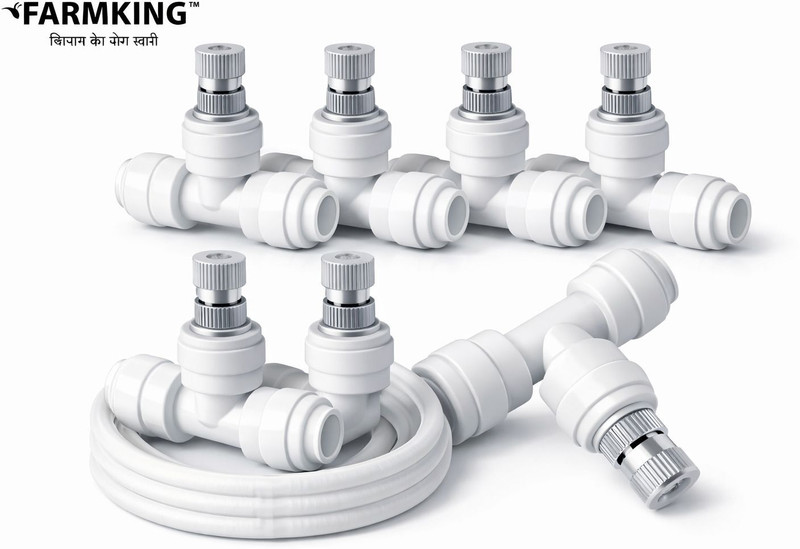FARMKING 10Mtr Hose Pipe & 5pcs 6mm Atomization white MistingFogNozzles with TeeConnector 100 L Hose-end Sprayer(Pack of 5)