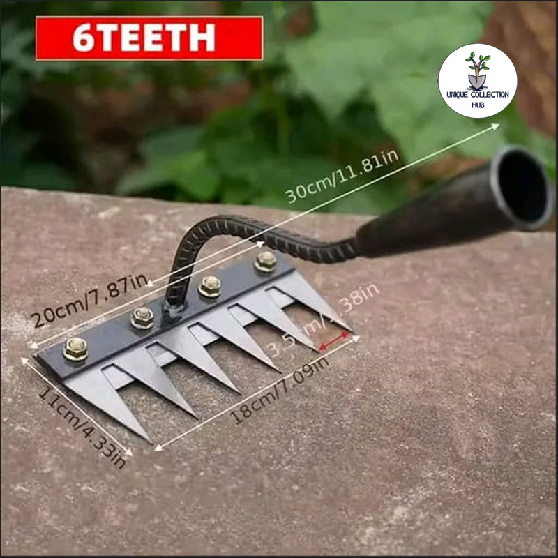Unique Collection Hub Heavy Duty 6Teeth Iron Weeding Rake for Soil Loosening & Weeding Without Handle Garden Tool Kit(1 Tools)