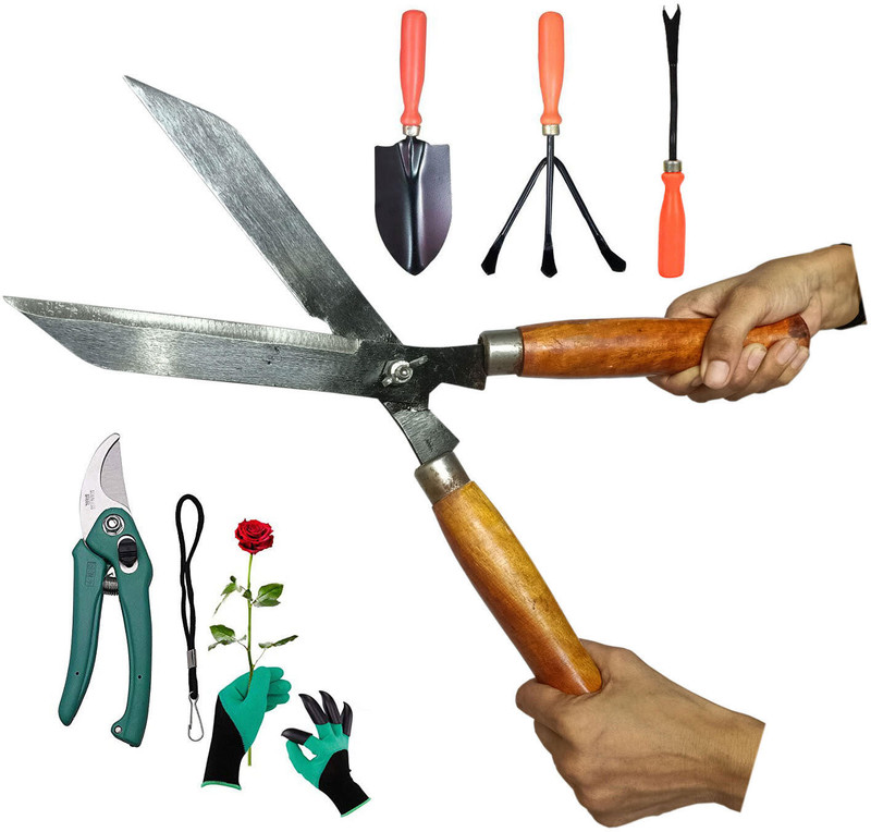 GREEN TOUCH Home Gradening Tools Combo Items,Lawn,Branch Cutter,Trowel Set,Gloves Garden Tool Kit(7 Tools)
