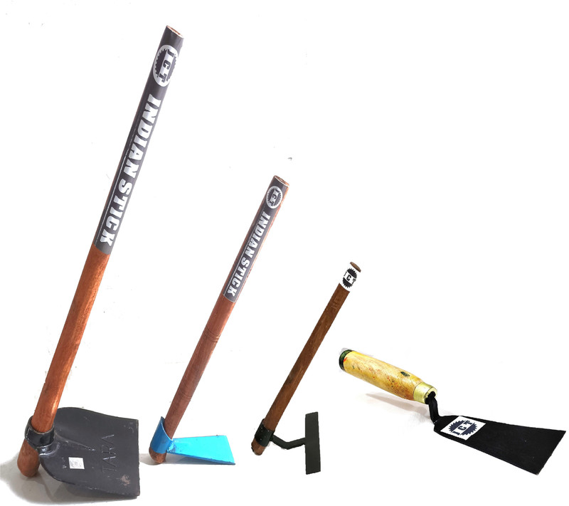 JCT AGRICO SPADE,MINI KODARI,MINI HOE WEEDING RAKE,KHURPI WITH WOODEN HANDLE(70,50,35,25CM) Garden Tool Kit(4 Tools)