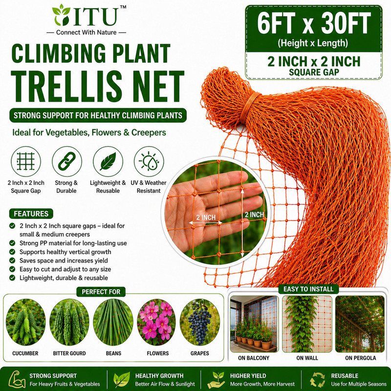 ITU Climbing Net 6x30 ft | Strong Support Net for Creepers, Vegetables & Garden Garden Tool Kit(1 Tools)