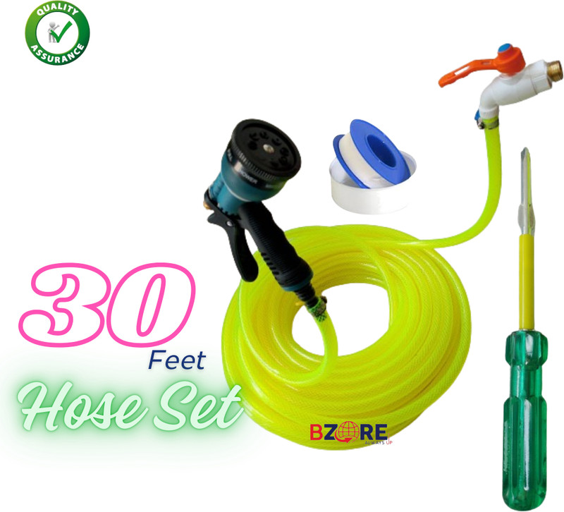 Bzore 30Feet PremiumBraided Hose&Heavyduty8FlowWaterSpray gunSDRIVER Garden Tool Kit(8 Tools)