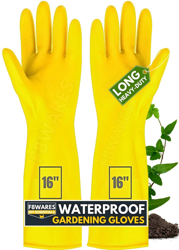 F8WARES 12'' Heavy Duty Latex Rubber Long Garden Gloves for Home Garden and Farming Work Gardening Shoulder Glove