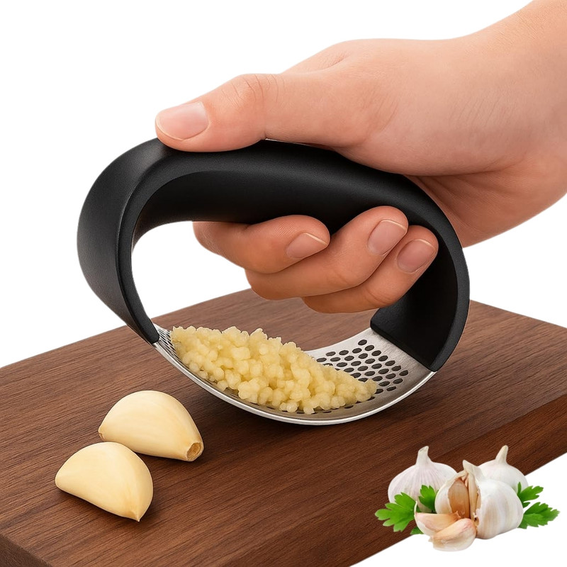 FIRSTMILE Kitchen SS Garlic Press with Handle,Garlic Crusher, Kitchen Garlic Crushing Tool Garlic Press(Black)