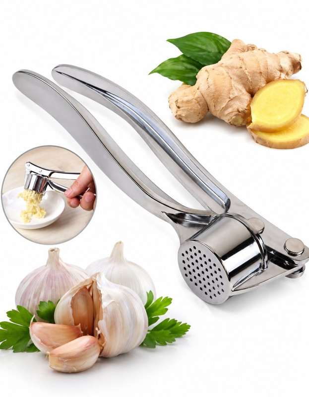 ZAPTEES Stainless Steel Ginger Crusher Manual Squeezer Kitchen Tool Multi-Function Garlic Press(Silver)