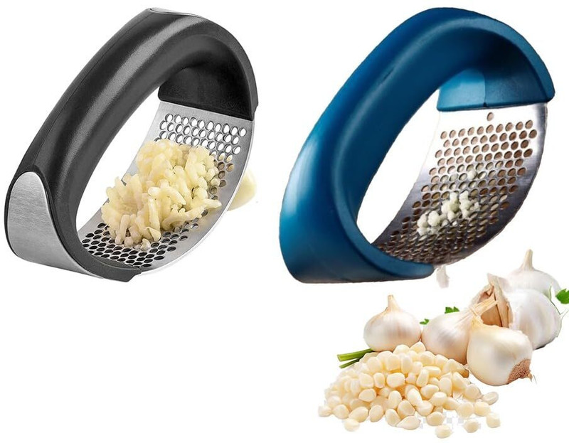 WHALECRAFT Stainless Steel Garlic Press & Ginger Crusher with Curved Hand Grip, Pack of 2 Garlic Press(Multicolor)