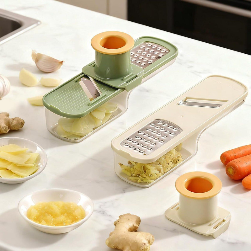 Vintak 3-in-1 Ginger Garlic Grater with Hand Guard, Mini Garlic Slicer with Container Garlic Press(Clear)